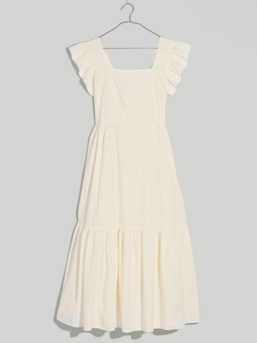 Madewell Ruffle Strap Tiered Midi Dress Textural Stripe Square Neck Ivory Large - Picture 5 of 8